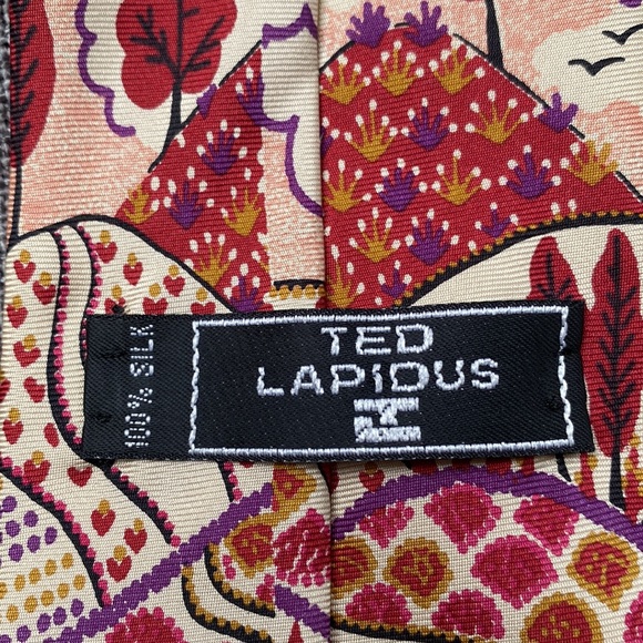 Vintage Ted Lapidus Andes Mountain Peru Chullo Landscape Silk Tie Wine Plum - Picture 8 of 13
